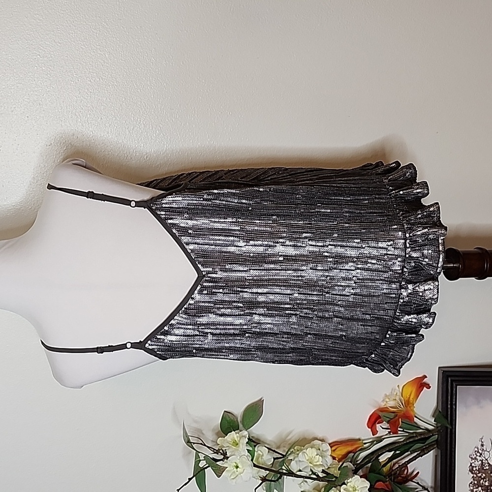 NEW Anthropologie Amelie Beaded Cami Pewter Ruffle Hem Evening Top Bohemian Chic - Picture 8 of 11